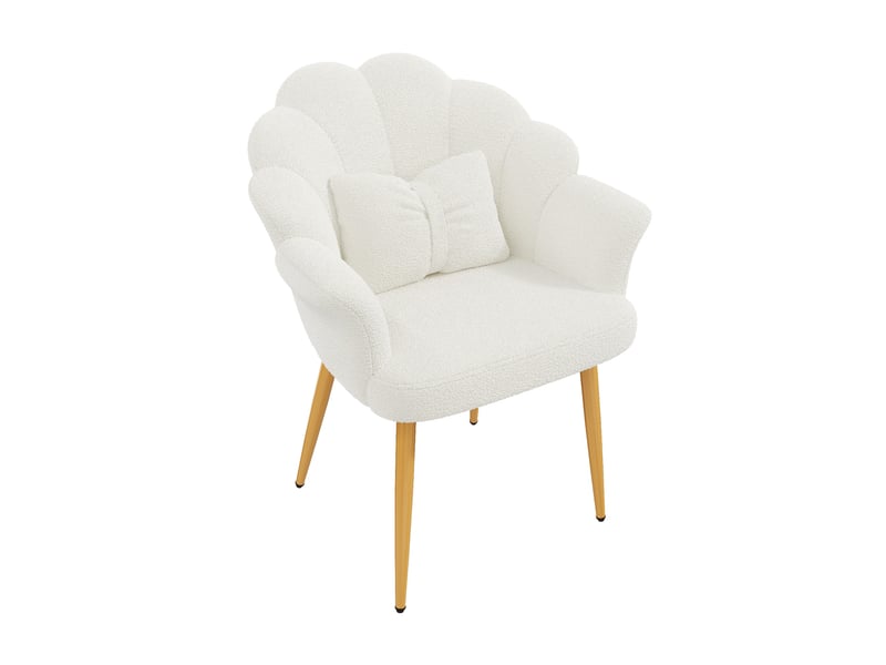  Lot de 4 fauteuils de salle à manger 64x65,5x85 cm en tissu blanc, pieds dorés  - Conforama D