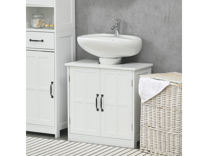 Meuble sous-lavabo avec double porte et étagère réglable, capacité de charge 20 kg, 60 x 30 x 60 cm, blanc - Conforama B