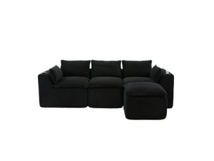 Canapé modulaire 3 places avec pouf assorti 256 x 161 x 75 cm rangement latéral et porte-gobelet