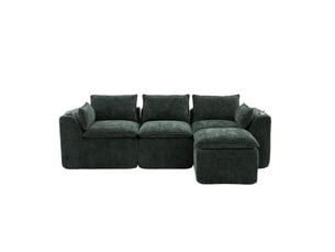 Canapé modulable compression d'angle en l,256x161x75cm,velours côtelé,canapé 3 places avec pouf,porte-gobelets,poches latérales,sans montage,vert