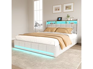 Lit coffre 140x190 cm LYCHOEEY coloris beige