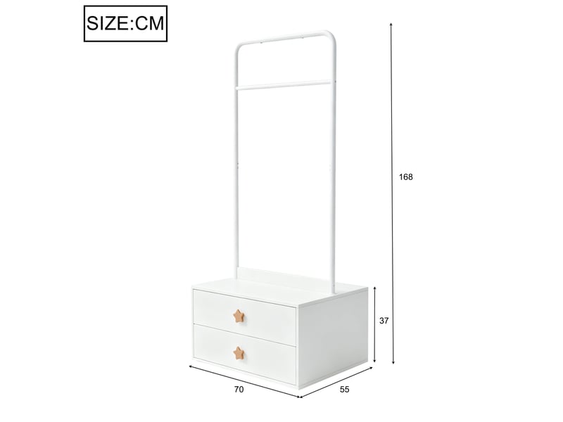 Portant enfant 70x55x168 cm blanche avec 2 tiroirs et poignées étoile - Conforama C