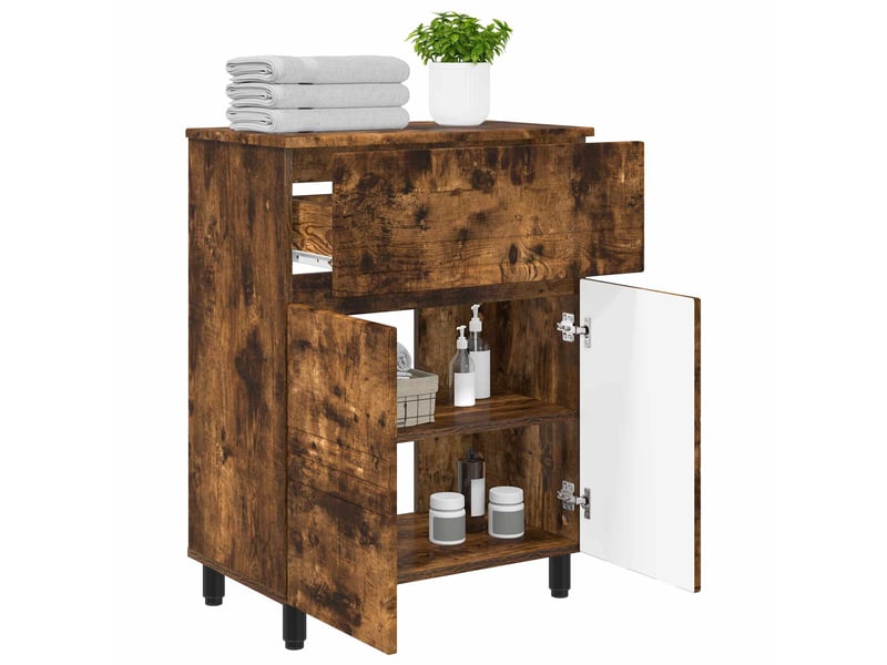  Unité de vanité de salle de bain, meuble de rangement chêne fumé 60x35x80 cm  - Conforama C