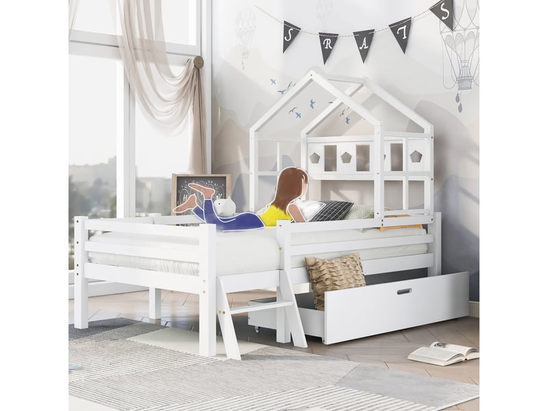 Lit superposé en bois massif blanc 97x207 cm - Conforama B