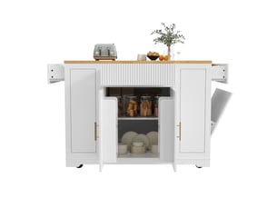 Îlot de cuisine 120x50x92 cm avec tiroirs, portes et roulettes, bois et blanc