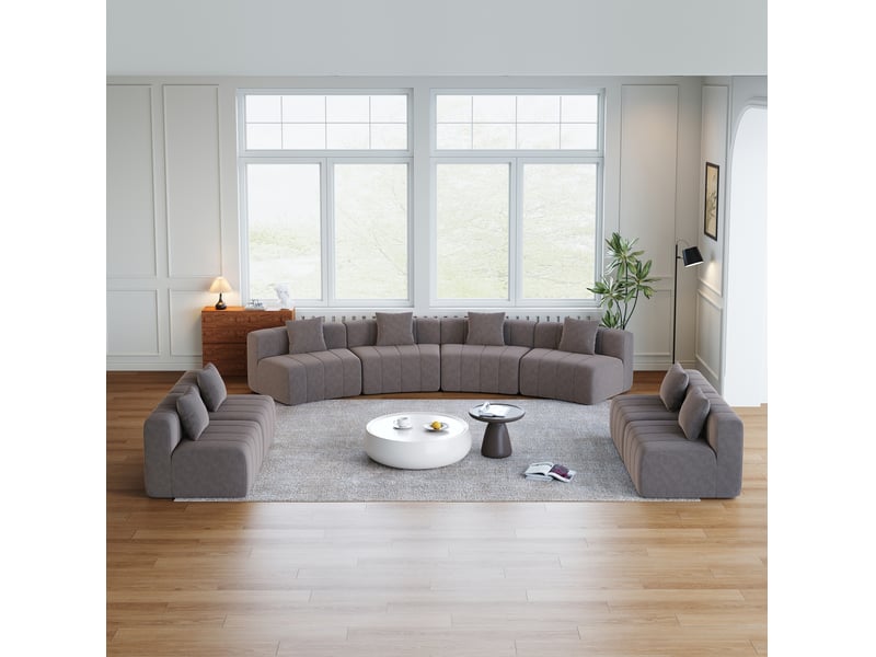 Canapé modulaire 8 places modenvie en chenille gris avec 2 coussins, composition arrondie, 388 x 76 x 73,6 cm - Conforama B