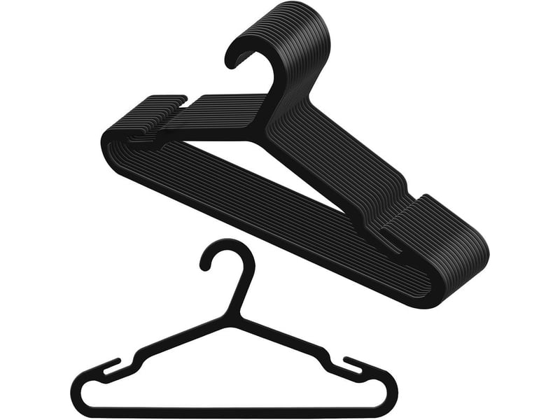  Cintres pour vêtements d'enfants, lot de 20 cintres en plastique noir, fins et robustes, peu encombrants et antidérapants.  - Conforama A