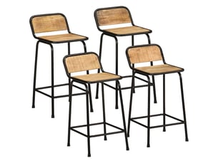 Lot de 4 tabouret de bar, chaise de bar bois massif manguier brut shl52068
