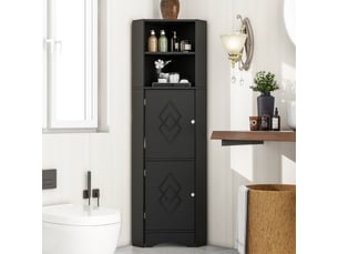 Meuble de salle de bain d'angle avec 2 compartiments, niche ouverte et étagère réglable, 36,5 x 36,5 x 155 cm, noir