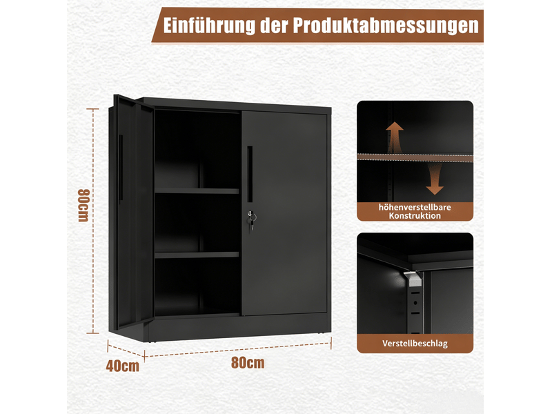  Armoire de rangement 80x40x90 cm noire en acier, 2 portes verrouillables pour bureau et garage  - Conforama C