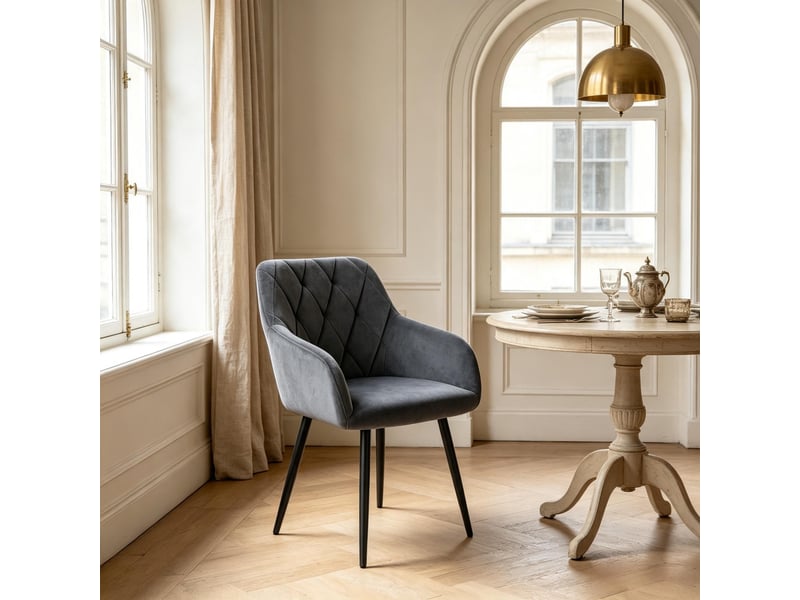  Chaise de salle à manger,44,5x46,5x79 cm,avec accoudoirs,velours,gris foncé  - Conforama D