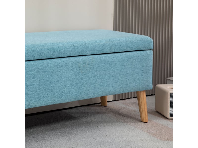  Banc coffre 110x39x45 cm, banc de lit moderne, pieds en bois, forme rectangulaire, chambre et salon, polyester, bleu  - Conforama D