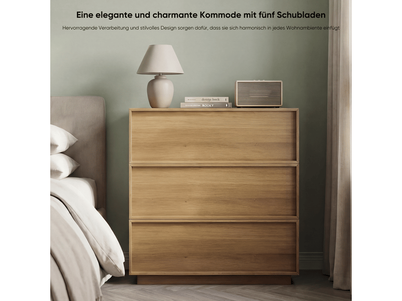  Commode moderne en bois - chêne - 3 tiroirs spacieux - design minimaliste - protection anti-basculement 80x48x78cm - Conforama E