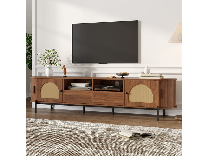  Meuble tv ovale avec rangement et portes coulissantes 200 cm homvra  - Conforama C