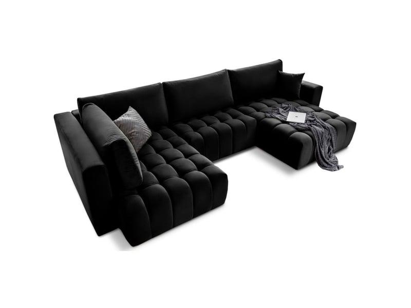 Canapé d'angle bonita convertible 6 places noir effet velours – droit – 350x175cm  - Conforama A