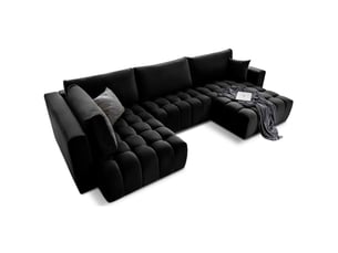 Canapé d'angle droit fixe MEUBLORAMA 6 places Polyester noir avec coffre de rangement