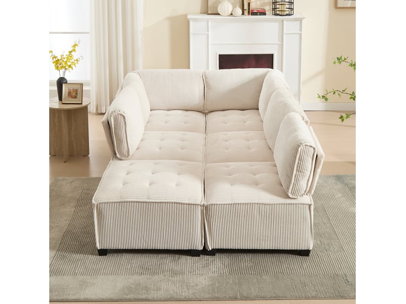  Canapé modulable 6 places velours côtelé convertible u ou l homvra  - Conforama D