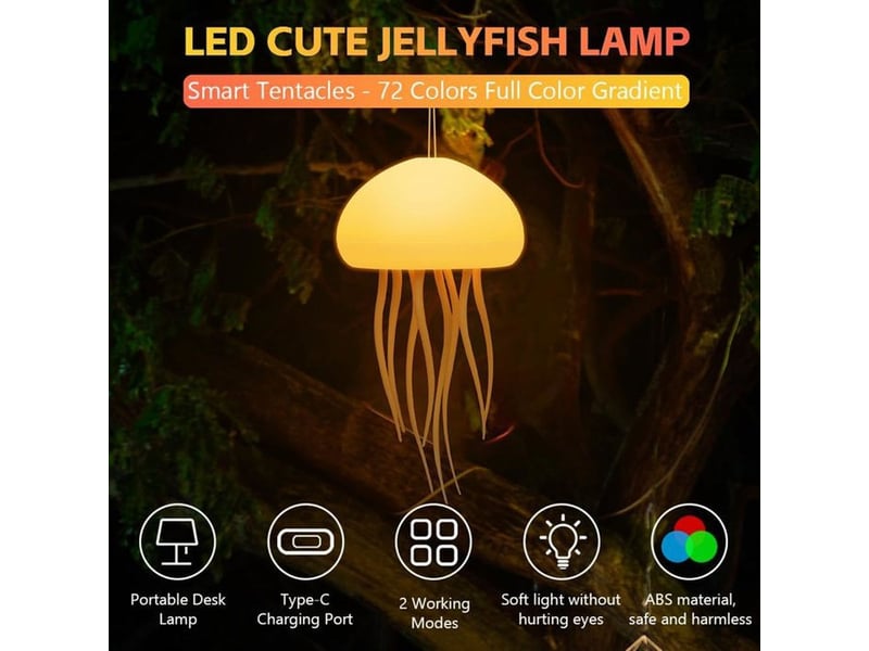  Lampe a poser led rechargeble jelllyfish rgb 72 couleurs controle vocal 9 tentacules  - Conforama C