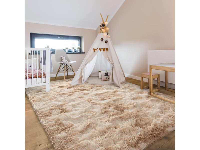  Tapis de salon beige, à poils longs, doux, en laine de soie antidérapante, mesurant 120 x 160 cm  - Conforama E