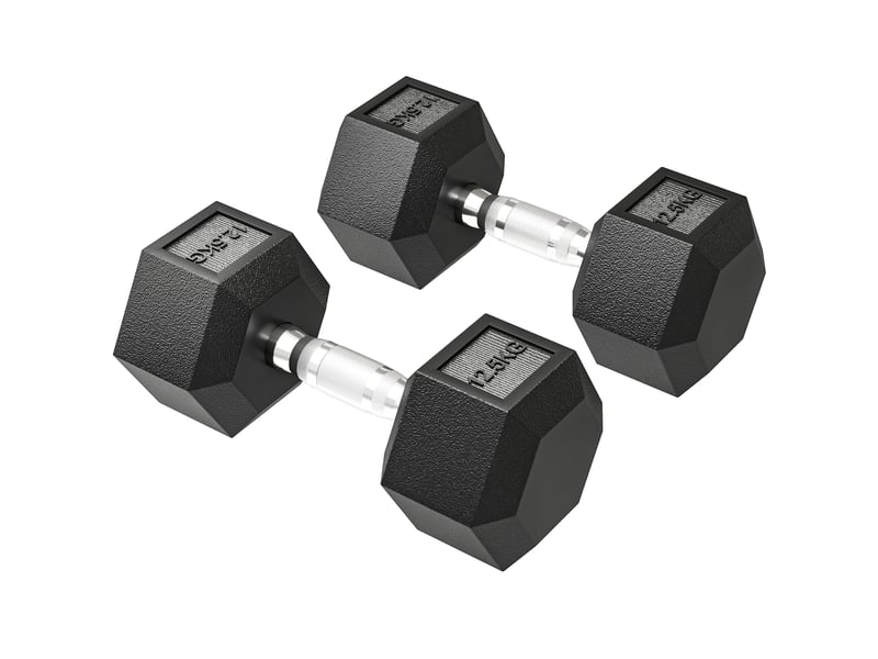  Ensemble de 2 haltères hexagonales de 12,5 kg, poids de musculation avec poignée moletée antidérapante, noires  - Conforama B