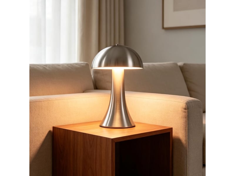  Lampe de table métal sans fil, design champignon – rechargeable usb, variateur tactile, vintage, pour intérieur et extérieur-argent  - Conforama C