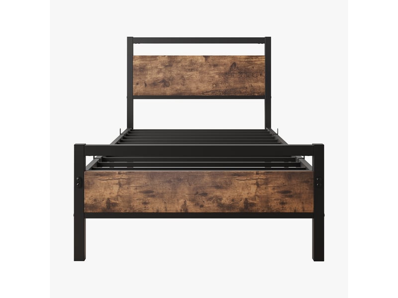  Cadre de lit, lit enfant 90x200 cm, rangement intégré, métal et bois brun, sommier à lattes  - Conforama B