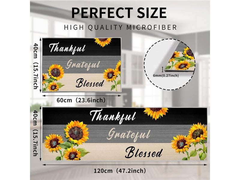  Lot de 2 tapis de cuisine en caoutchouc, (tournesol, 40 x 120 cm + 40 x 60 cm) absorbant l'eau et l'huile, paillassons de cuisine, de salon  - Conforama C
