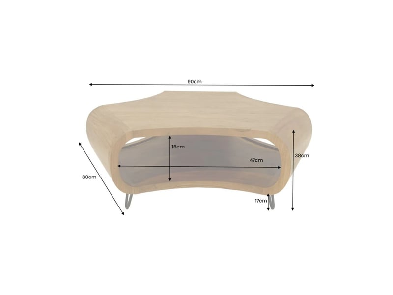  Table basse nera 90 cm en bois massif d'acacia avec niche et pieds métal noir – style rétro industriel  - Conforama C