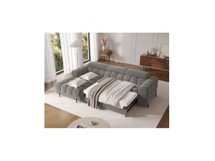 Canapé d'angle gauche fixe <strong></strong> <strong></strong> 3 places Polyester gris avec coffre de rangement