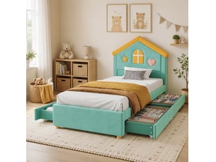 Lit cabane 90x200 cm <strong>MODFU</strong>  <strong></strong> coloris vert