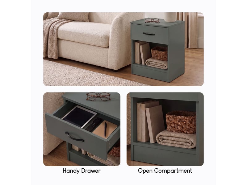  Table de chevet riano, commode de nuit, chambre, 47x40x36cm, set de 2, 1 tiroir, vert 3332396 - Conforama W