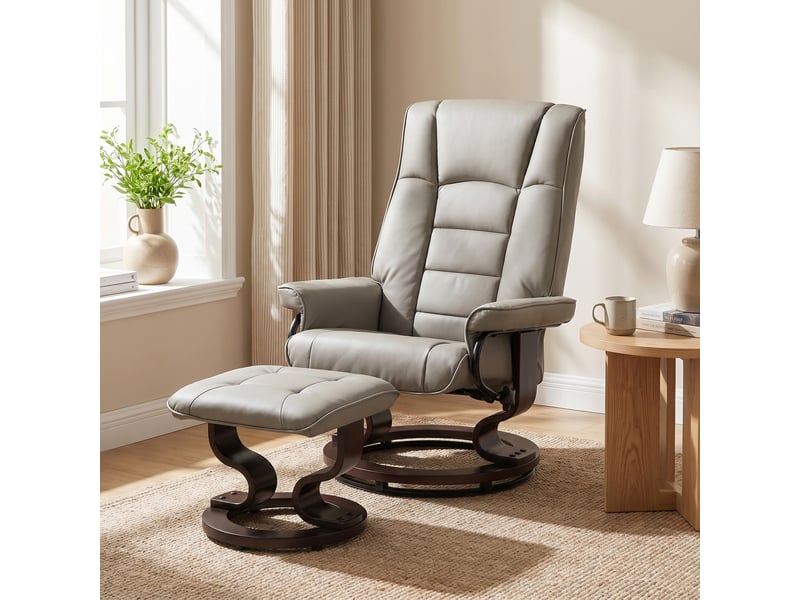  Fauteuil relax inclinable pivotant réglable avec repose-pied bois synthétique gris  - Conforama D