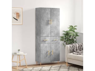 Buffet haut - bahut - meuble de rangement gris béton 69,5x34x180 cm bois d'ingénierie
