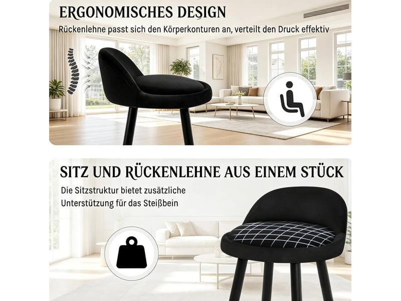  Tabouret de bar 36,5 x 36,5 x 78,5 cm – noir – dossier, repose-pieds et assise en velours  - Conforama E