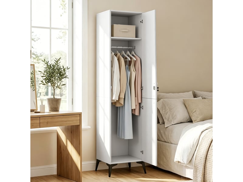  Armoire chambre étroite penderie avec porte, tringle et étagères de rangement, 36 x 40 x 180 cm, blanc  - Conforama B