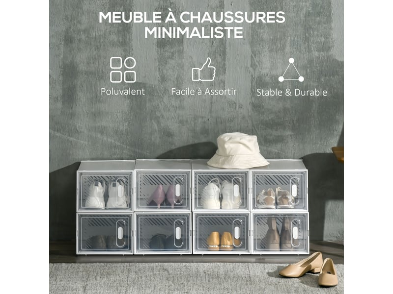  Lot de 8 boites cubes rangement à chaussures modulable 25 x 35 x 19 cm - avec portes transparentes  - Conforama A