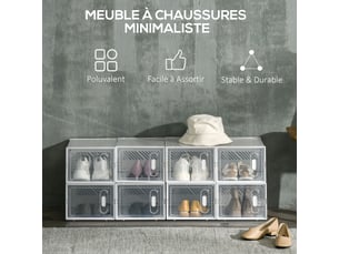Lot de 8 boites cubes rangement à chaussures modulable 25 x 35 x 19 cm - avec portes transparentes