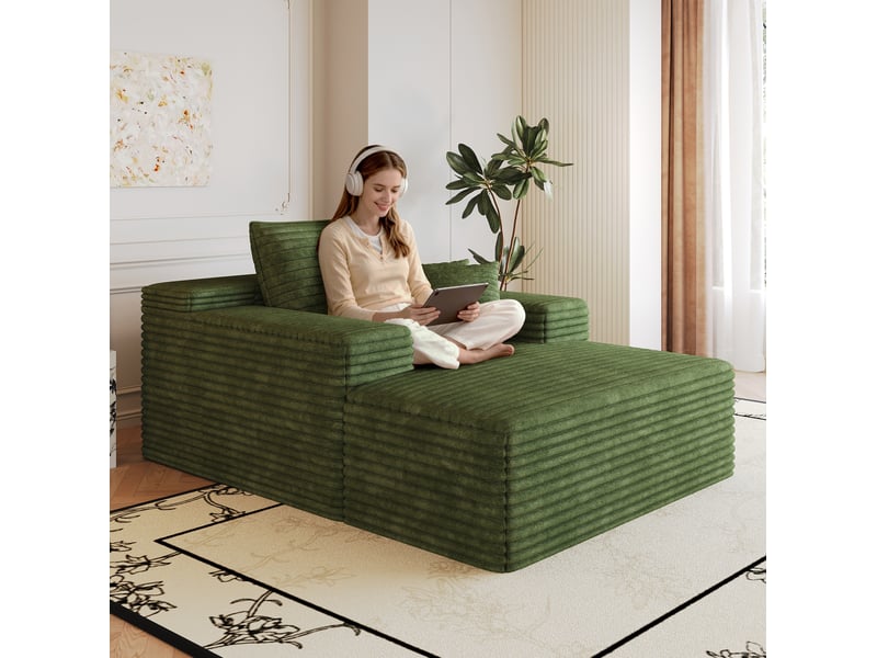  Méridienne 1 place 115 x 159 x 83 cm en velours côtelé vert  - Conforama D