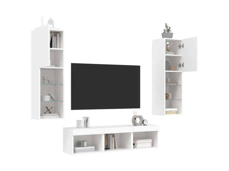  Unités murales tv avec led 5 pcs blanc bois d'ingénierie shl43286  - Conforama D