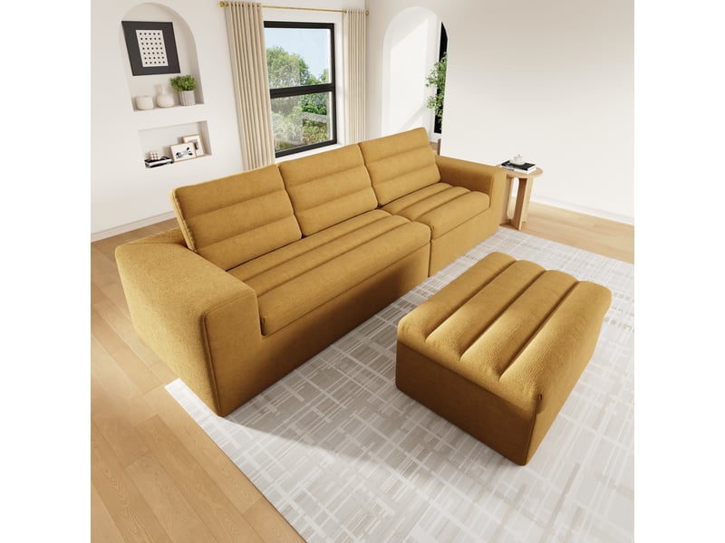 Canapé d'angle modulable 4 places en chenille orange sans armature avec pouf - Conforama W