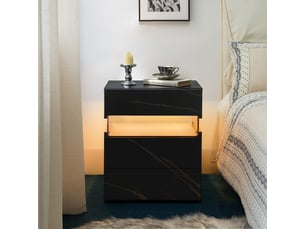 Table de chevet led - noir+or - bois d'ingénierie - 17.5 kg - 3 tiroirs - lumière led rgb multicolore