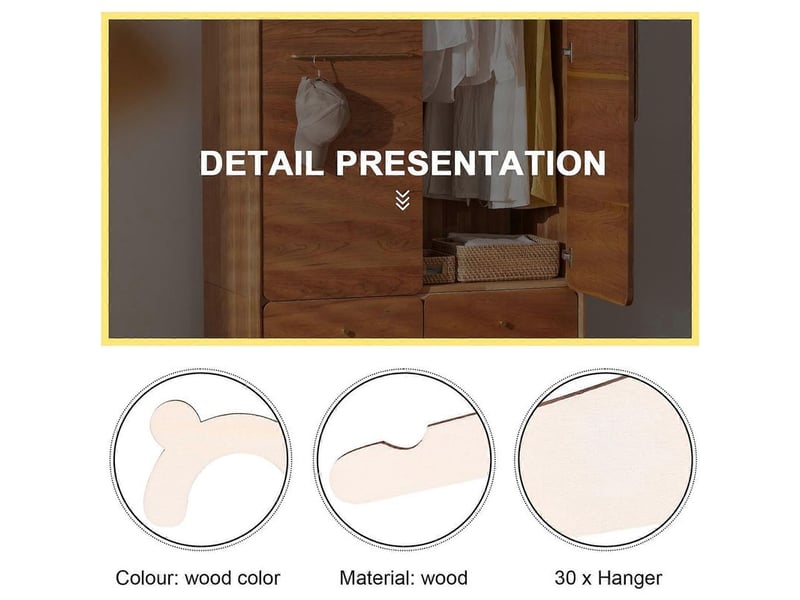  30 cintres en bois naturel pour vêtements de bébé, décoration pour chambre d'enfant  - Conforama C