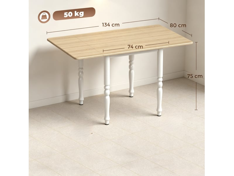 Table à manger extensible 134 x 80 cm – chêne et blanc – 2 rallonges en mdf, 2 à 6 personnes - Conforama C