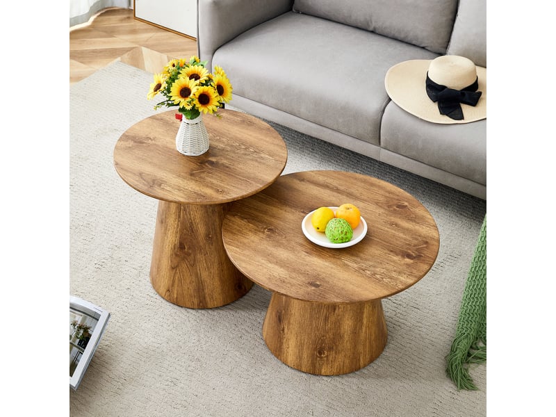 Lot de 2 tables basses rondes en mdf effet bois naturel, 50x48 et 60x35 cm - Conforama B