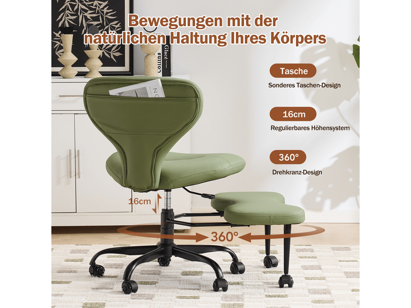 Chaise de bureau jambes croisées vert en simili cuir, hauteur réglable, repose-pieds rétractable, roulettes silencieuses - Conforama D