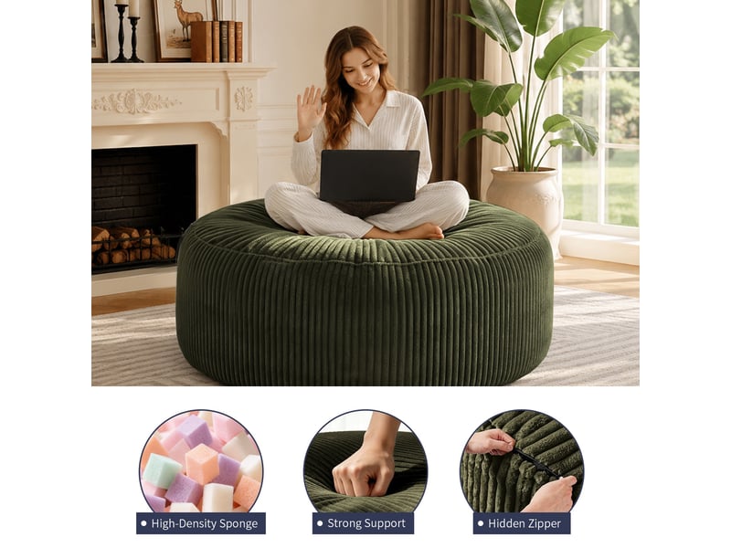  Fauteuil simple - 143x55cm - fauteuil pouf géant poire en mousse mémoire et tissu corduroy doux - vert  - Conforama D