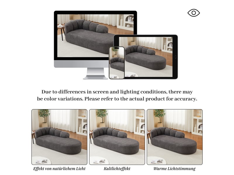  Canapé méridienne, chaise longue, en chenille, gris foncé, dossier inclinable, sans accoudoirs, design moderne, chambre, pour salon  - Conforama R