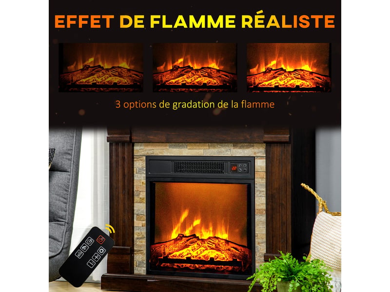  Cheminée électrique, cheminée décorative 1800w effet flamme, luminosité et température réglables, 80x21,6x67,8cm, marron  - Conforama D