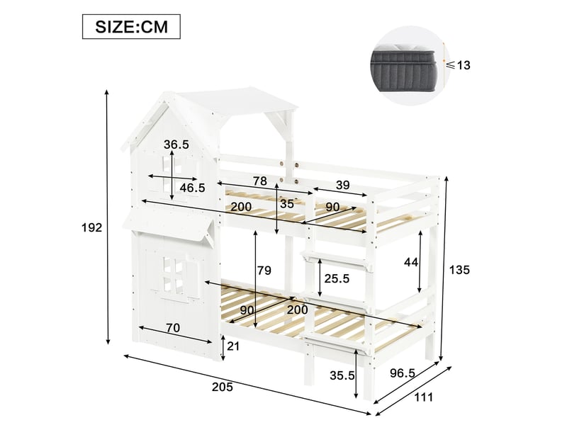  Lit superposé 90x200 cm coloris blanc pin lit enfant blanc - Conforama C