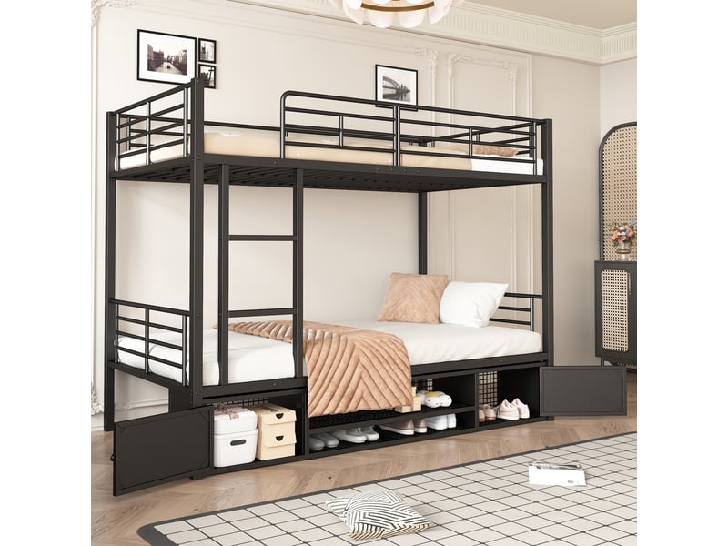  Lit superposé 90x200cm coloris noir lit enfant noir - Conforama E